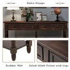 Table console étroite vintage avec rangement, table d'entrée en bois avec 4 tiroirs et étagère ouverte, table de canapé rétro pour salon et couloir