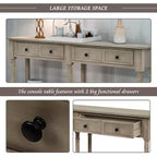 Table console étroite vintage avec rangement, table d'entrée en bois avec 4 tiroirs et étagère ouverte, table de canapé rétro pour salon et couloir