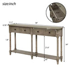 Table console étroite vintage avec rangement, table d'entrée en bois avec 4 tiroirs et étagère ouverte, table de canapé rétro pour salon et couloir