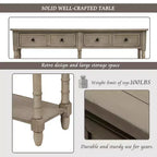 Table console étroite vintage avec rangement, table d'entrée en bois avec 4 tiroirs et étagère ouverte, table de canapé rétro pour salon et couloir