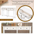 Table console étroite vintage avec rangement, table d'entrée en bois avec 4 tiroirs et étagère ouverte, table de canapé rétro pour salon et couloir