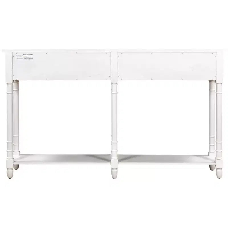 Table console étroite vintage avec rangement, table d'entrée en bois avec 4 tiroirs et étagère ouverte, table de canapé rétro pour salon et couloir