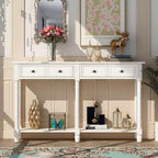Table console étroite vintage avec rangement, table d'entrée en bois avec 4 tiroirs et étagère ouverte, table de canapé rétro pour salon et couloir