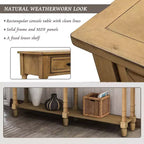 Table console étroite vintage avec rangement, table d'entrée en bois avec 4 tiroirs et étagère ouverte, table de canapé rétro pour salon et couloir