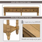 Table console étroite vintage avec rangement, table d'entrée en bois avec 4 tiroirs et étagère ouverte, table de canapé rétro pour salon et couloir