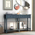Vintage Narrow Console Table with Storage, Wood Entryway Table with 4 Drawers and Open Shelf, Retro Sofa Table for Living Room and Hallway
