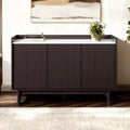 LuxenHome Modi Wenge Sideboard Cabinet with 3 Doors, Raised Sides, Faux Marble Top, Manufactured Wood