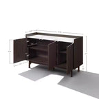 Buffet wengé avec 3 portes, côtés relevés, plateau aspect marbre, bois manufacturé