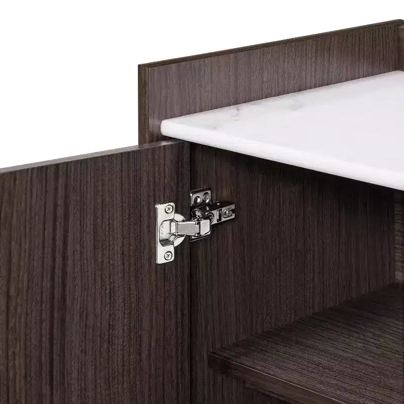 Buffet wengé avec 3 portes, côtés relevés, plateau aspect marbre, bois manufacturé