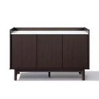 Buffet wengé avec 3 portes, côtés relevés, plateau aspect marbre, bois manufacturé