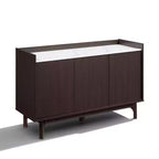 Buffet wengé avec 3 portes, côtés relevés, plateau aspect marbre, bois manufacturé