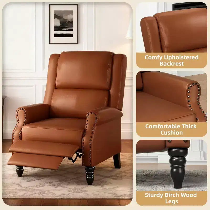 Fauteuil inclinable marron whisky en similicuir, design ergonomique pour salon, chambre et camping-car