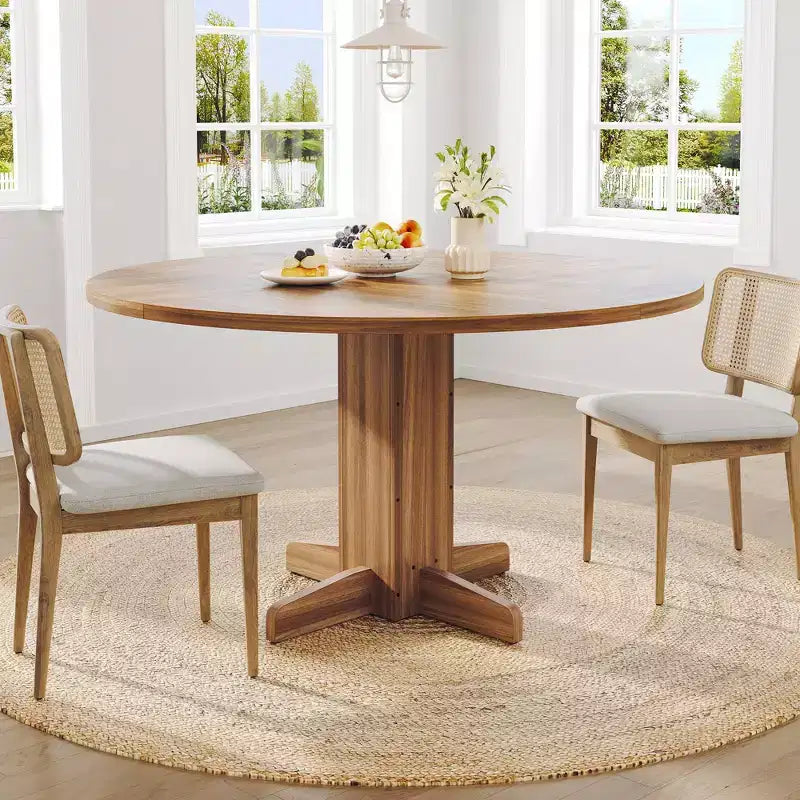 Table à manger ronde de 47 pouces pour 4 personnes, table de cuisine en bois de style ferme, table de dîner circulaire pour cuisine, salon, salle à manger