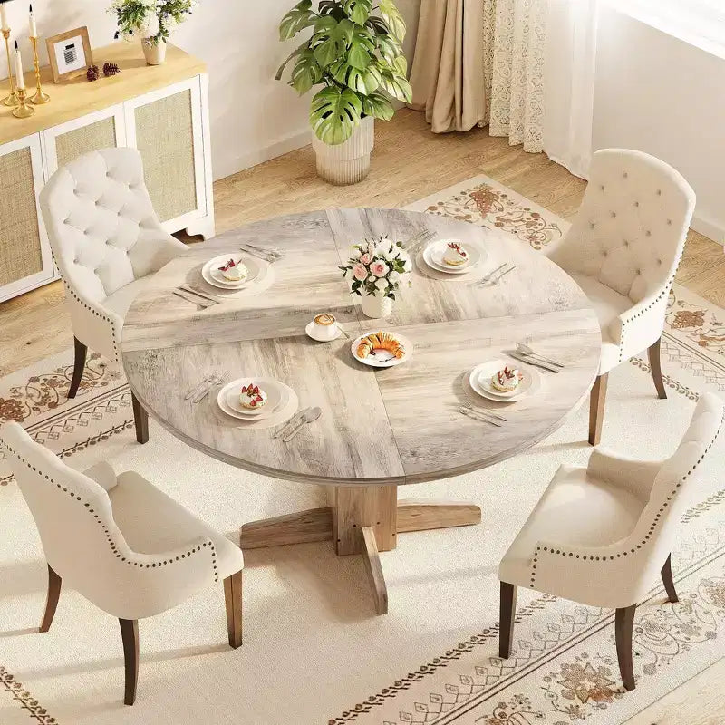 Table à manger ronde de 47 pouces pour 4 personnes, table de cuisine en bois de style ferme, table de dîner circulaire pour cuisine, salon, salle à manger