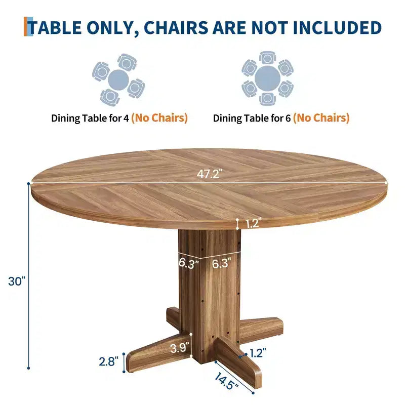 Table à manger ronde de 47 pouces pour 4 personnes, table de cuisine en bois de style ferme, table de dîner circulaire pour cuisine, salon, salle à manger