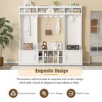 Porte-manteau d'entrée 4 en 1 avec banc de rangement pour chaussures, porte-manteau avec étagères de rangement et 10 crochets, pour couloir, blanc