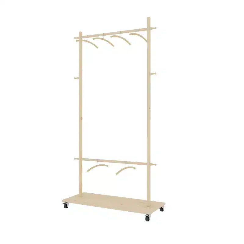 Porte-manteau en bois peu encombrant avec 6 patères en bois, porte-manteau autoportant avec étagère réglable et roulettes, porte-manteau pour salon, vieux pin