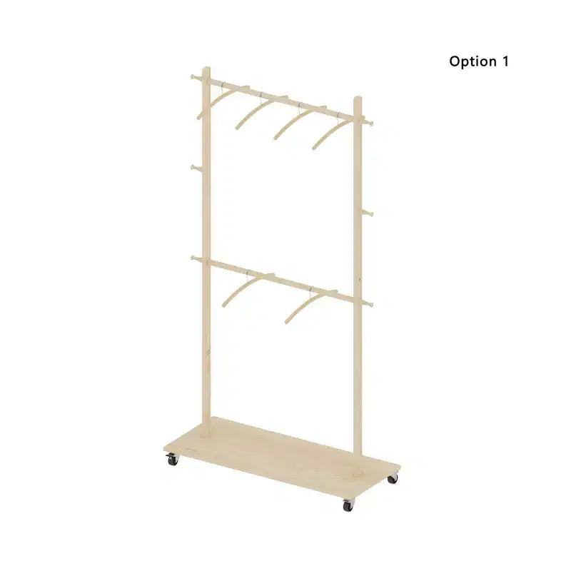 Porte-manteau en bois peu encombrant avec 6 patères en bois, porte-manteau autoportant avec étagère réglable et roulettes, porte-manteau pour salon, vieux pin