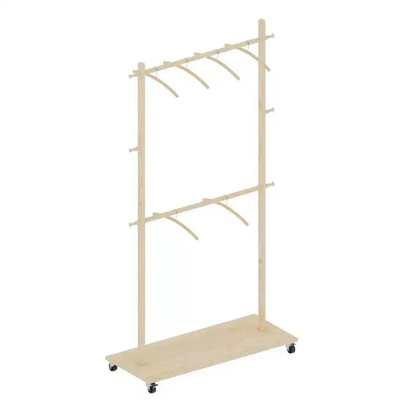 Porte-manteau en bois peu encombrant avec 6 patères en bois, porte-manteau autoportant avec étagère réglable et roulettes, porte-manteau pour salon, vieux pin