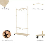 Porte-manteau en bois peu encombrant avec 6 patères en bois, porte-manteau autoportant avec étagère réglable et roulettes, porte-manteau pour salon, vieux pin