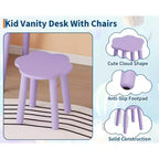 Coiffeuse enfant avec lumières, bureau de maquillage en bois en forme d'ours avec miroir et tabouret, table de toilette parfaite pour petite princesse dans la chambre