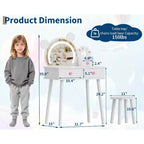 Coiffeuse enfant avec lumières, bureau de maquillage en bois en forme d'ours avec miroir et tabouret, table de toilette parfaite pour petite princesse dans la chambre