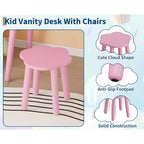 Coiffeuse enfant avec lumières, bureau de maquillage en bois en forme d'ours avec miroir et tabouret, table de toilette parfaite pour petite princesse dans la chambre