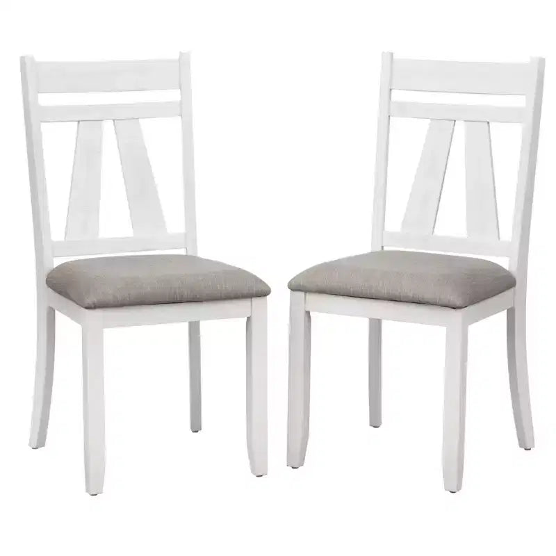 Lot de 2 chaises de salle à manger blanches : Dossier haut rembourré, cadre en bois d'hévéa, garnissage en mousse