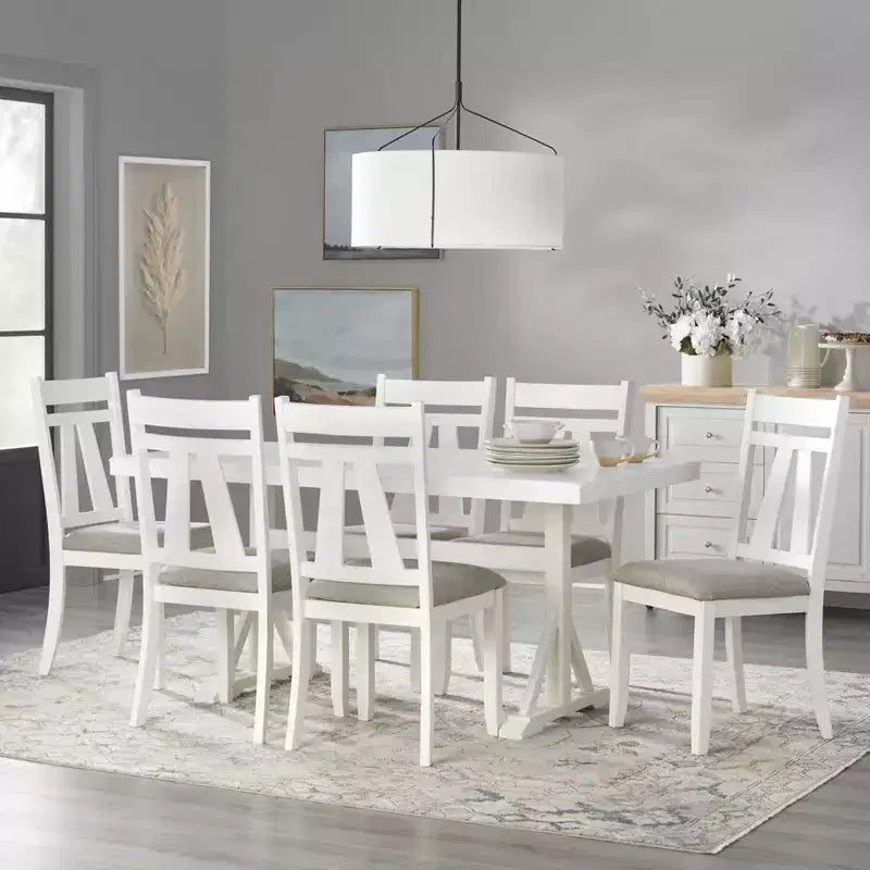 Lot de 2 chaises de salle à manger blanches : Dossier haut rembourré, cadre en bois d'hévéa, garnissage en mousse