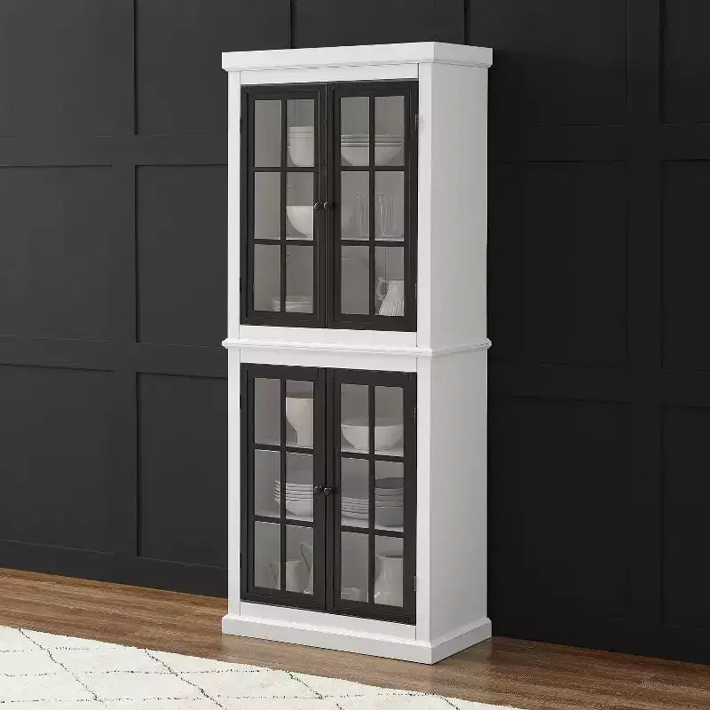 Garde-manger haut Blanc/Noir mat : Étagères réglables, Cadre en MDF, Finition bicolore, Hauteur 183 cm