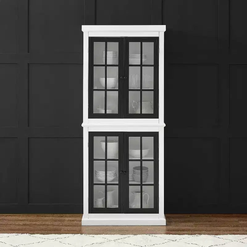 Garde-manger haut Blanc/Noir mat : Étagères réglables, Cadre en MDF, Finition bicolore, Hauteur 183 cm