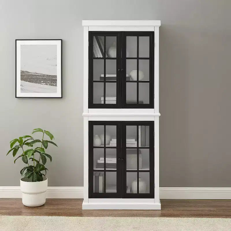 Garde-manger haut Blanc/Noir mat : Étagères réglables, Cadre en MDF, Finition bicolore, Hauteur 183 cm