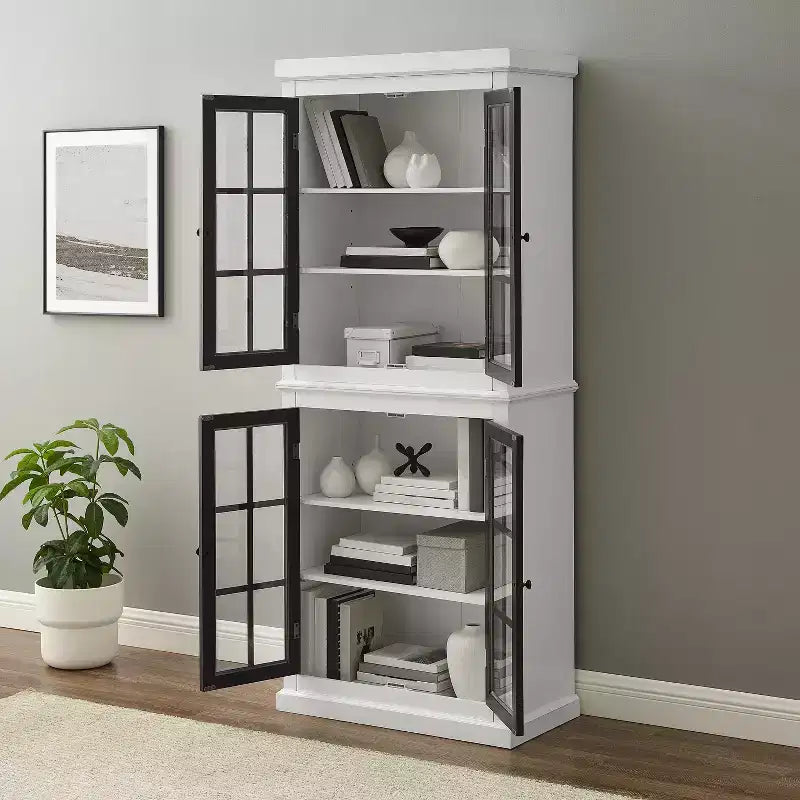Garde-manger haut Blanc/Noir mat : Étagères réglables, Cadre en MDF, Finition bicolore, Hauteur 183 cm