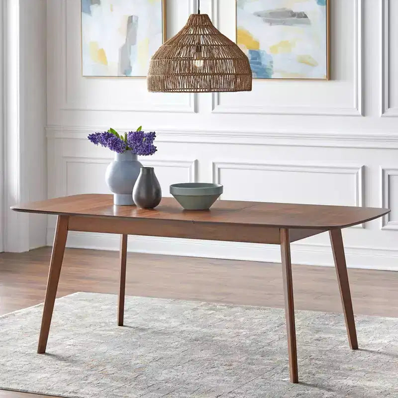 Table à manger rectangulaire extensible en noyer style Mid-Century Modern: Milieu de siècle, 6 places, extensible