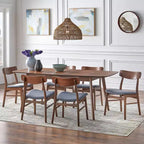 Table à manger rectangulaire extensible en noyer style Mid-Century Modern: Milieu de siècle, 6 places, extensible