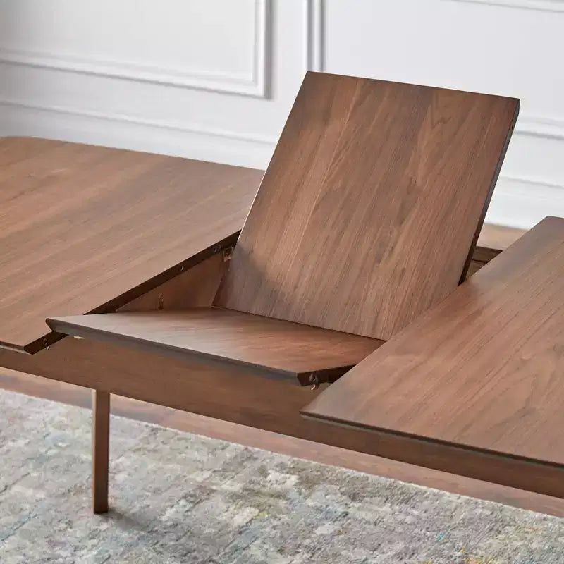 Table à manger rectangulaire extensible en noyer style Mid-Century Modern: Milieu de siècle, 6 places, extensible
