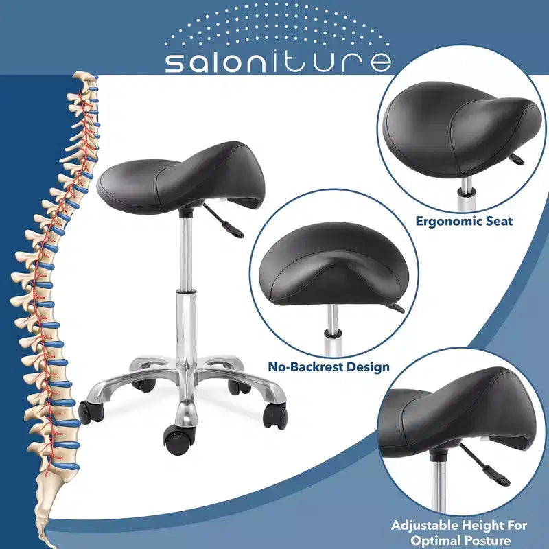 Tabouret ergonomique en forme de selle - Siège hydraulique réglable, Chaise de salon à roulettes pivotantes
