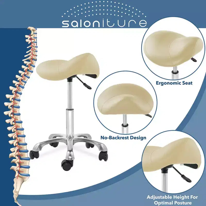 Tabouret ergonomique en forme de selle - Siège hydraulique réglable, Chaise de salon à roulettes pivotantes