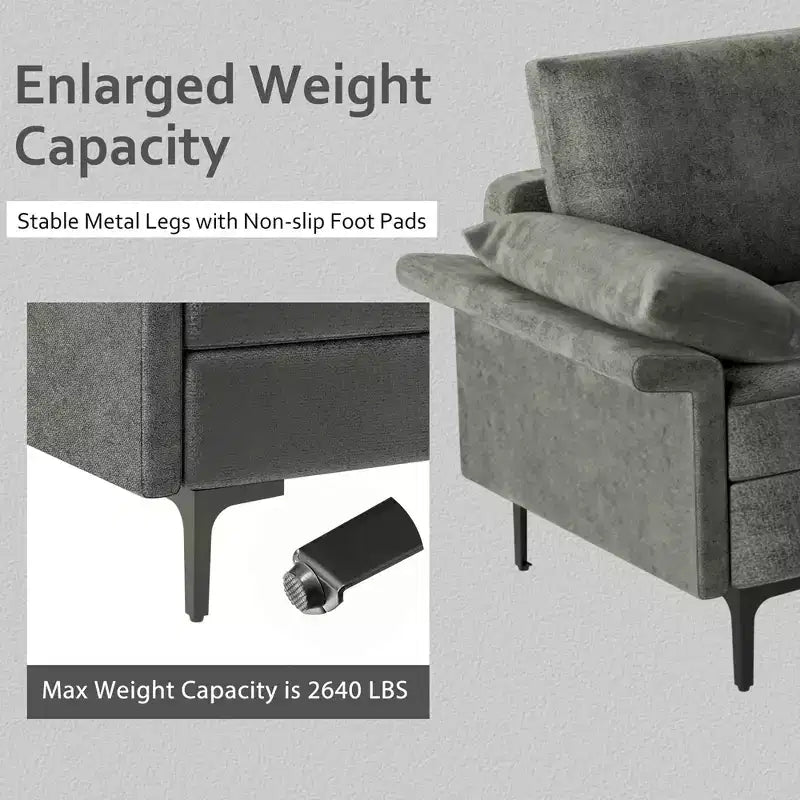 Canapé d'angle modulable moderne avec méridienne réversible et 4 ports USB