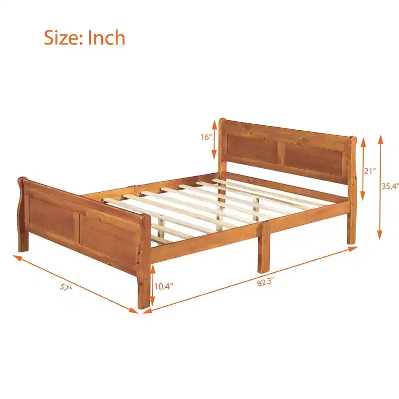 Lit plateforme pleine grandeur en bois avec tête de lit et support à lattes en bois