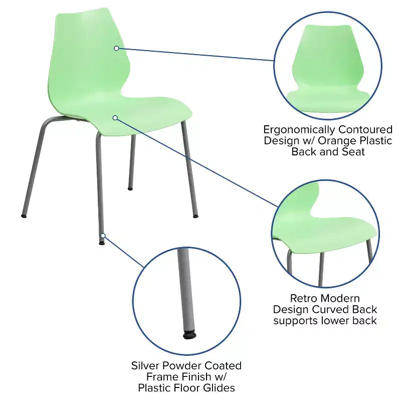Lot de 4 chaises empilables de 350 kg avec support lombaire et cadre argenté