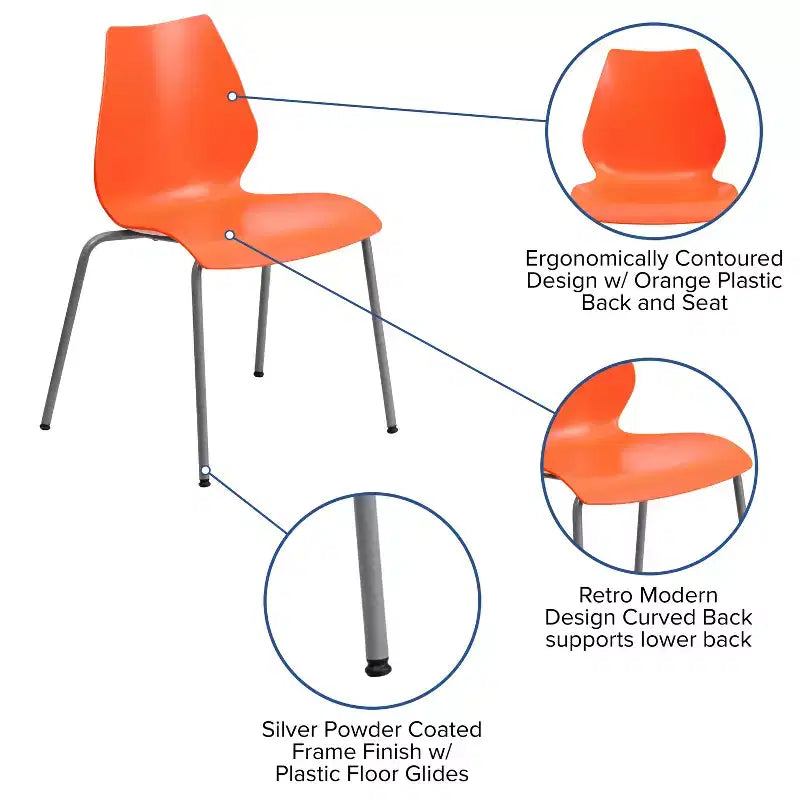 Lot de 4 chaises empilables de 350 kg avec support lombaire et cadre argenté