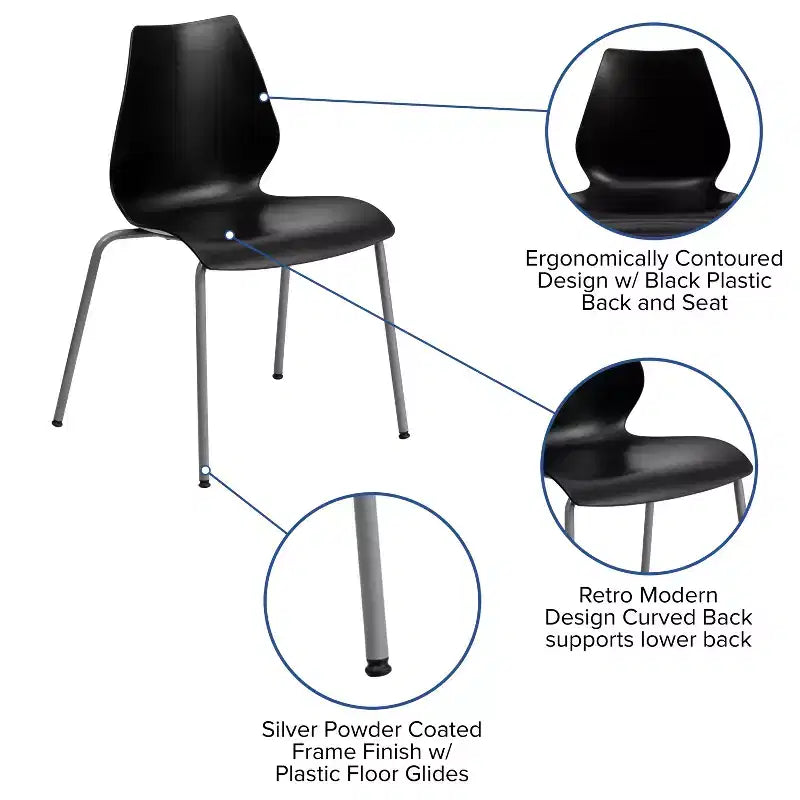 Lot de 4 chaises empilables de 350 kg avec support lombaire et cadre argenté