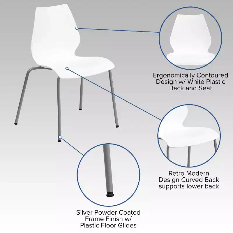 Lot de 4 chaises empilables de 350 kg avec support lombaire et cadre argenté