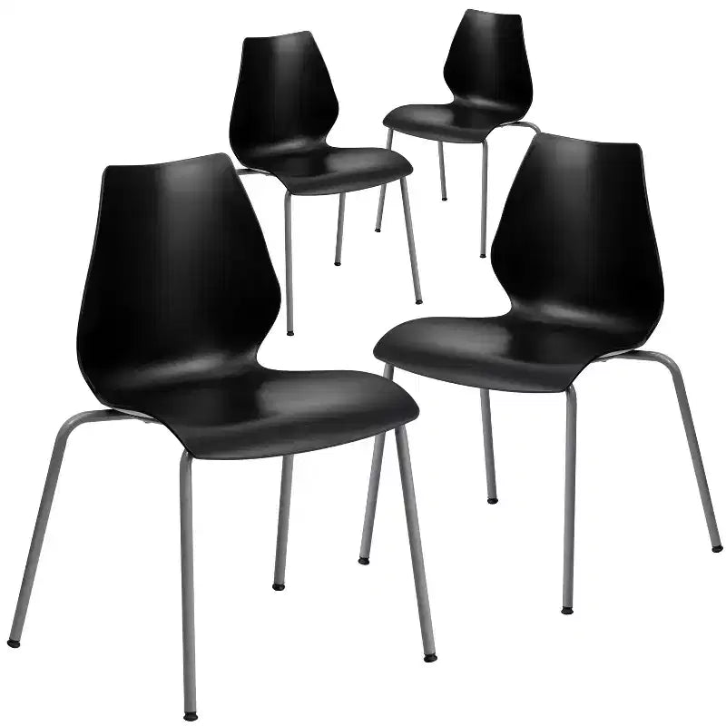 Lot de 4 chaises empilables de 350 kg avec support lombaire et cadre argenté
