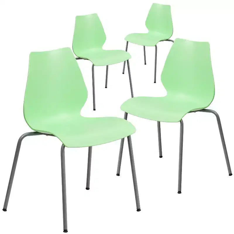 Lot de 4 chaises empilables de 350 kg avec support lombaire et cadre argenté