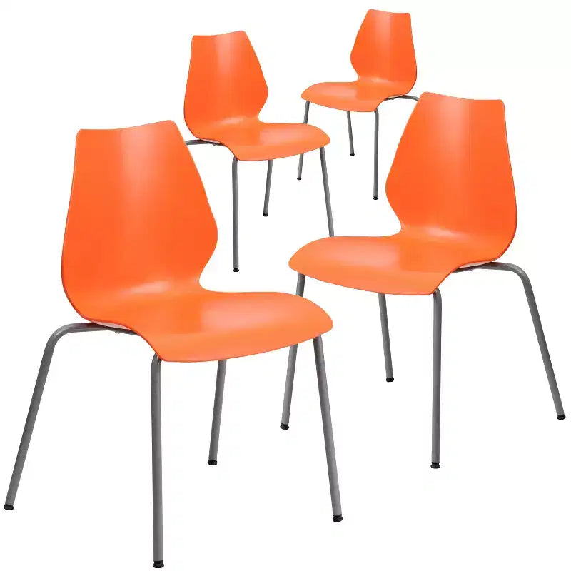 Lot de 4 chaises empilables de 350 kg avec support lombaire et cadre argenté