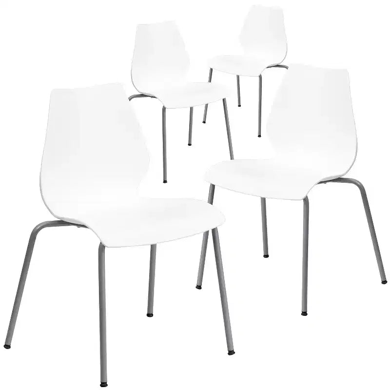 Lot de 4 chaises empilables de 350 kg avec support lombaire et cadre argenté